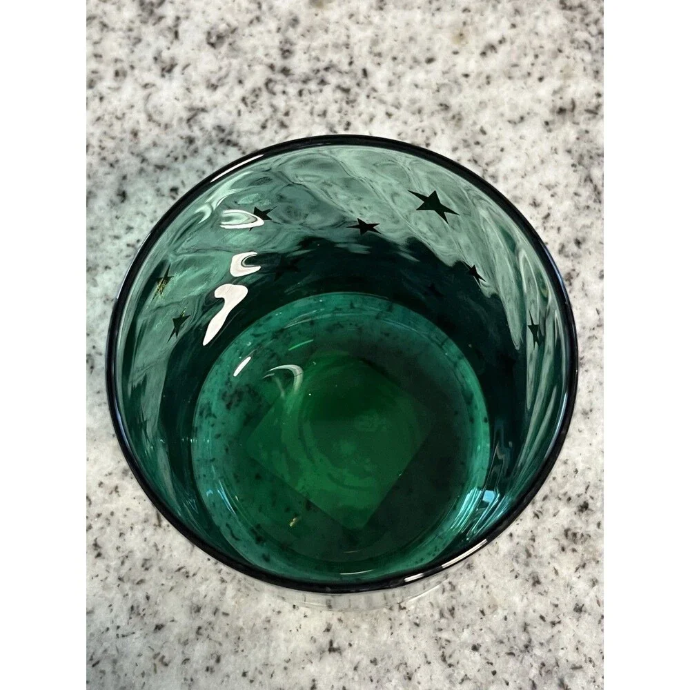 Anchor Hocking Celestial Swirl Teal Blue Glass Gold Stars Tumbler 4” USA